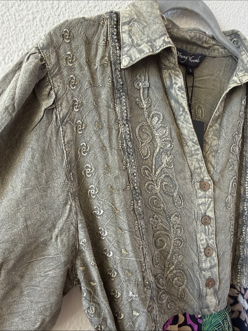 Boho Patchwork Long Sleeve Dress in Olive & Purple - Picture 3 of 11